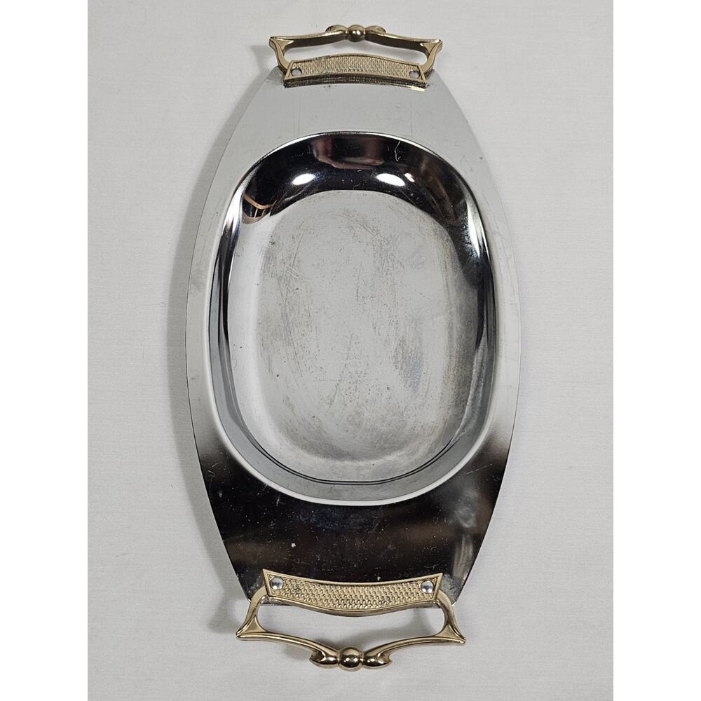 Vintage Kromex Serving Tray Brass Handles Chrome Platter MCM 1950s Charcuterie